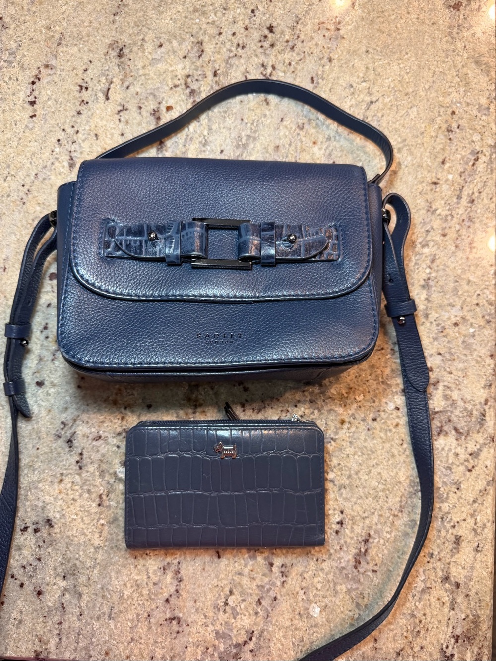 Radley of London Navy Leather Crossbody Bag with Matching Wallet
